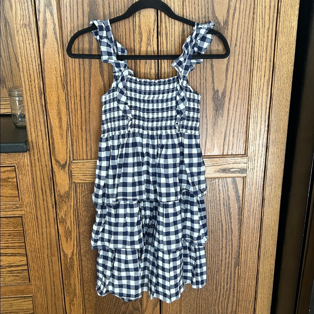 Old Navy Blue White Gingham Ruffle Tiered Smocked Dress Kids fall Girls size‎ XL